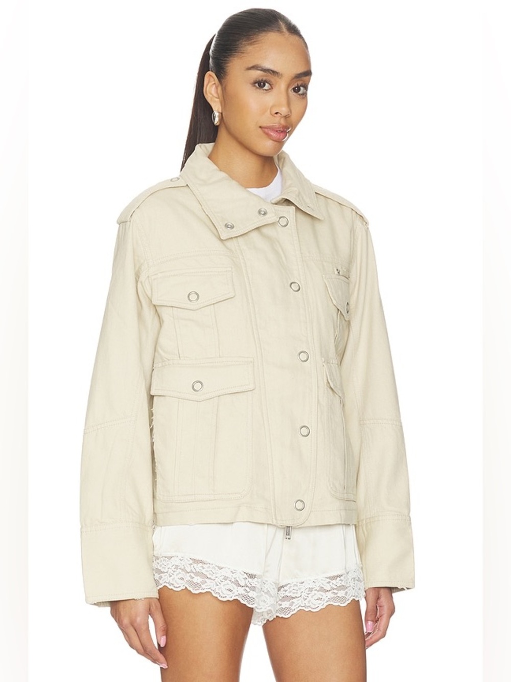 Free People x We The Free Kali Washed Utility Jacket Morning Oat Medium - Picture 2 of 14